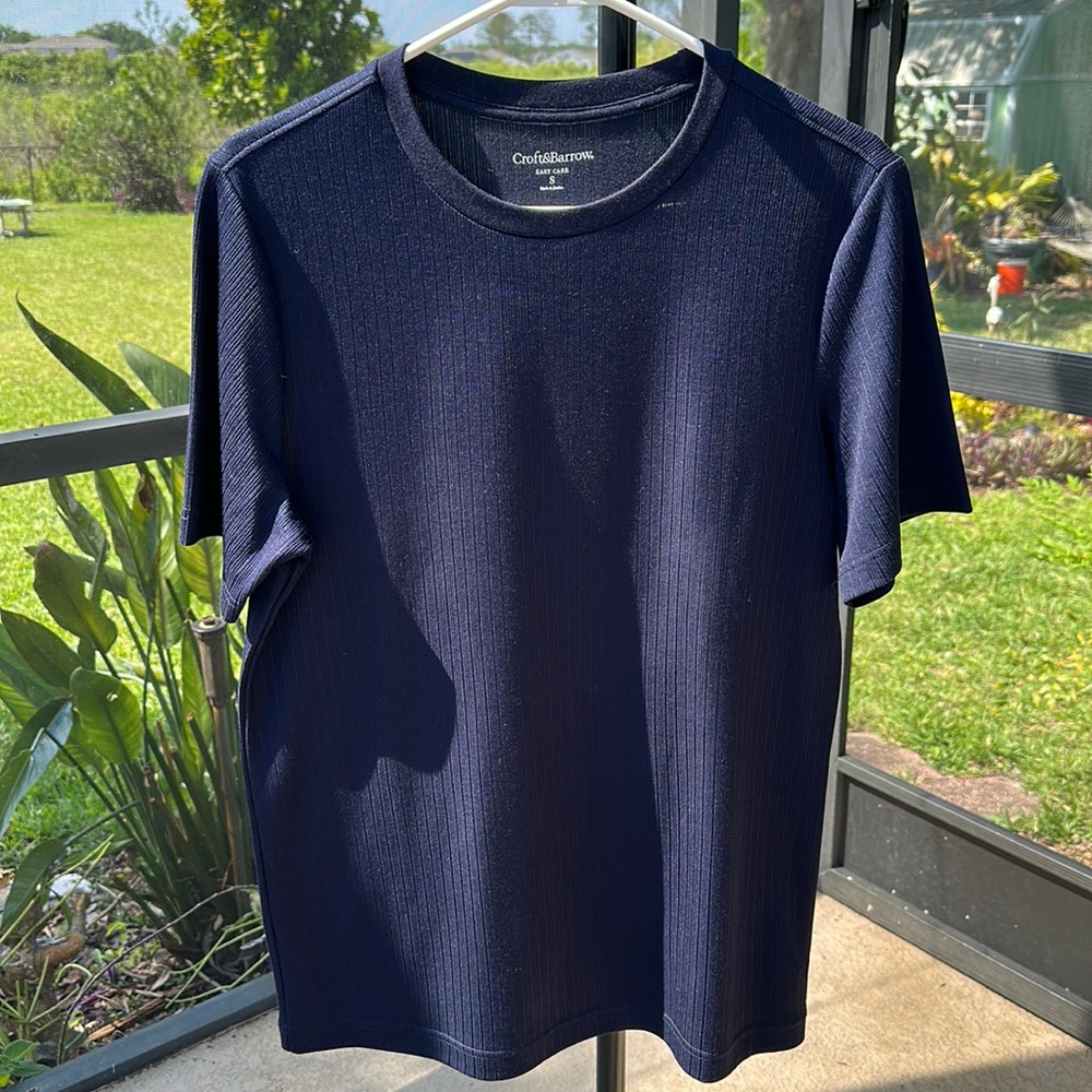Croft & Barrow navy blue cotton blend crew neck stretch t shirt small
